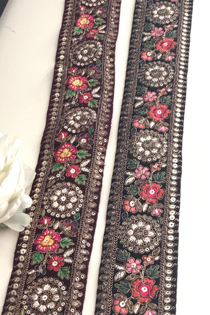 Victorian-style velvet fabric with intricate lace trim, handmade and perfect for couture fashion, home decor, costume design, wedding gowns, sashes, or crafting. The luxurious fabric features ornate detailing with delicate lace