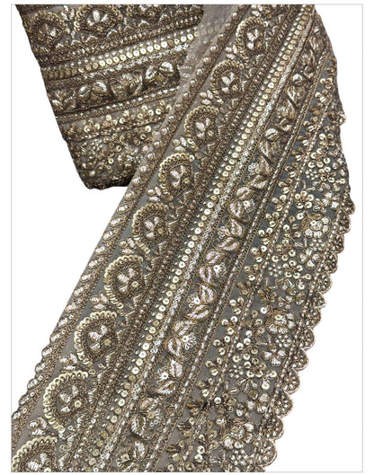 Gold Embroidered Sequin Floral Lace Indian Handmade Zari Border Bohemian Lace Border