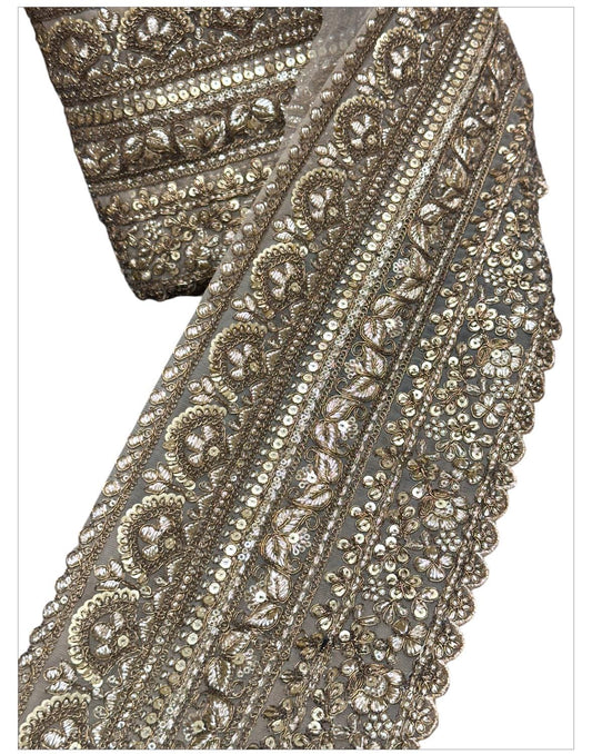 Gold Embroidered Sequin Floral Lace Indian Handmade Zari Border Bohemian Lace Border