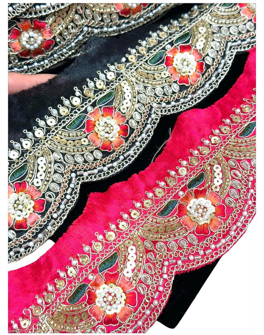 Handmade Scallop Embroidered Lace Trim Floral Sequin Pearl Bead