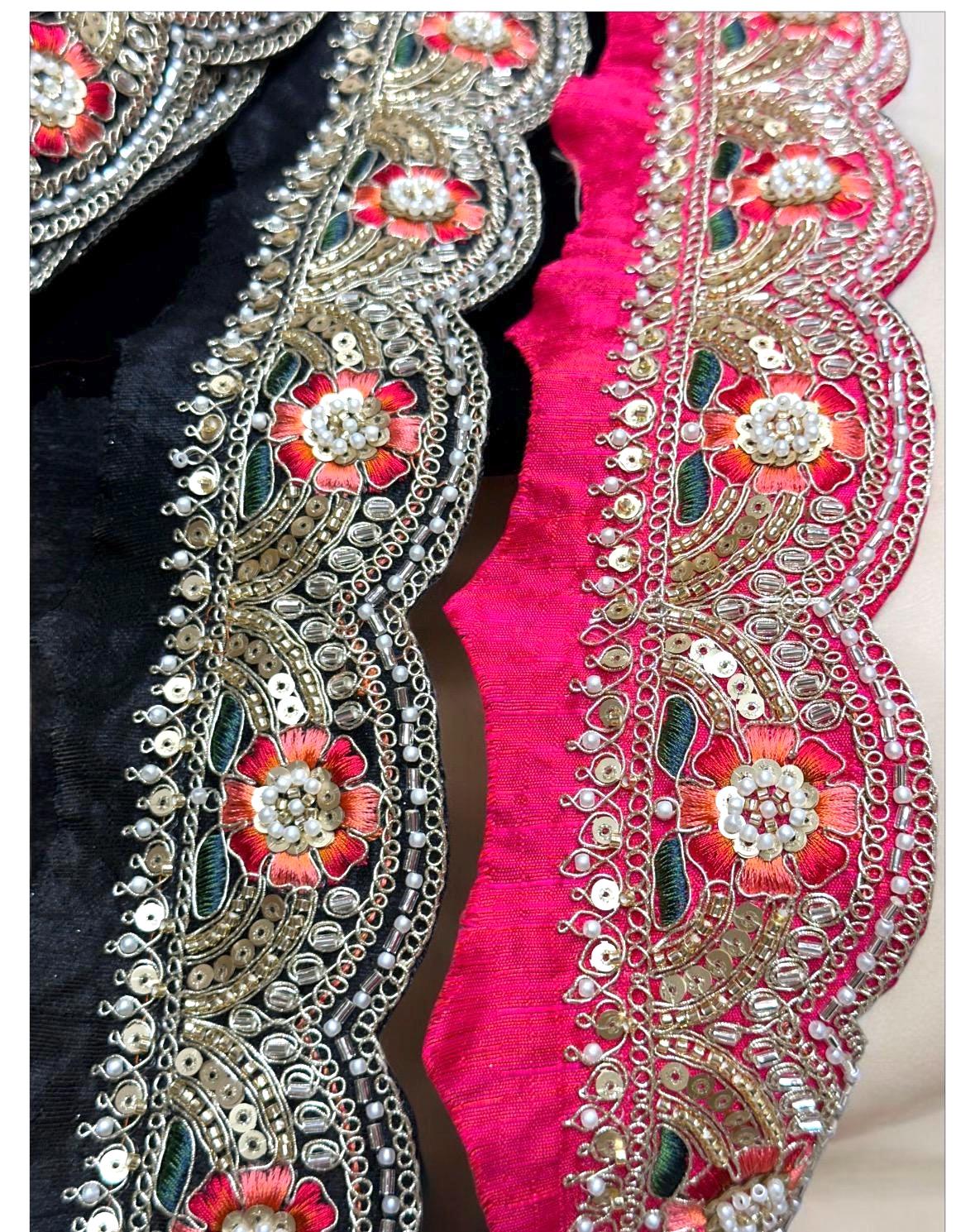 Handmade Scallop Embroidered Lace Trim Floral Sequin Pearl Bead