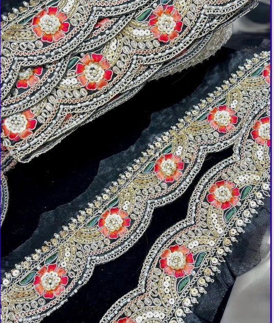 Handmade Scallop Embroidered Lace Trim Floral Sequin Pearl Bead
