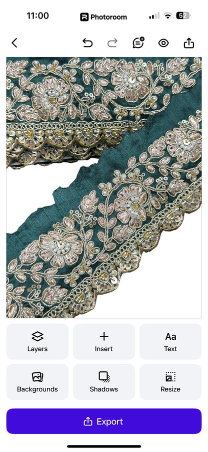 Handmade Scallop Embroidered Lace Trim Floral Sequin Pearl Bead Embroidery