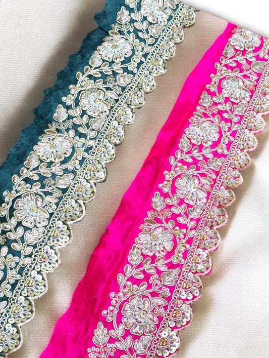 Handmade Scallop Embroidered Lace Trim Floral Sequin Pearl Bead Embroidery