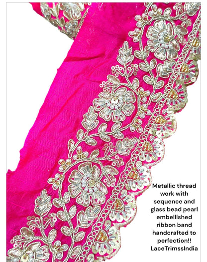 Handmade Scallop Embroidered Lace Trim Floral Sequin Pearl Bead Embroidery