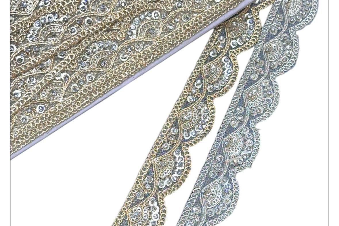 Indian Crafting Lace For Bridal Gown Broad Zari Fringe Lace Sewing Edging Saree Border Metallic Gold