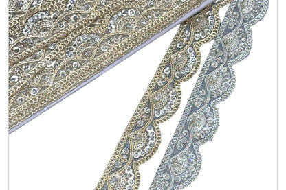 Indian Crafting Lace For Bridal Gown Broad Zari Fringe Lace Sewing Edging Saree Border Metallic Gold