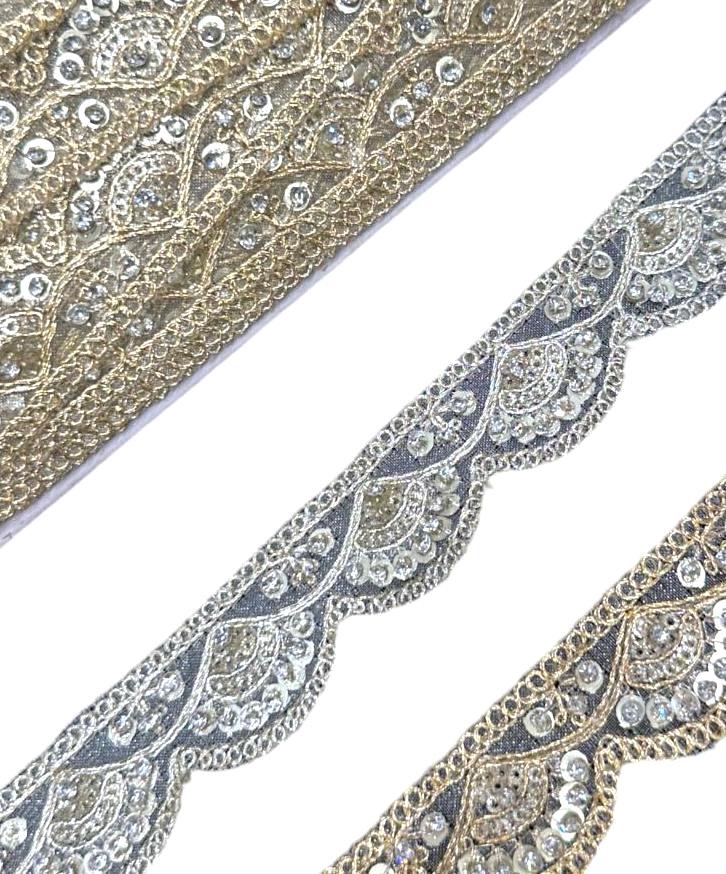Indian Crafting Lace For Bridal Gown Broad Zari Fringe Lace Sewing Edging Saree Border Metallic Gold