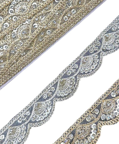 Indian Crafting Lace For Bridal Gown Broad Zari Fringe Lace Sewing Edging Saree Border Metallic Gold