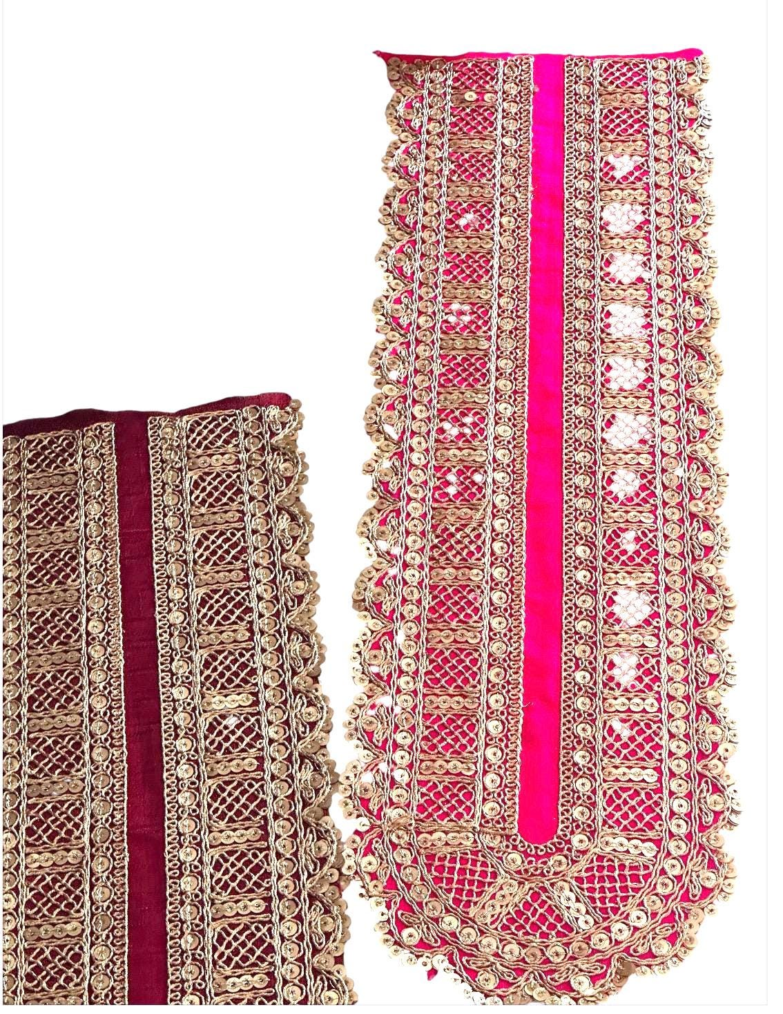Black Velvet Neckline Embroidery with Golden Beads and Sequins for Kurti, Suit, Dress
Handcrafted Indian Neckline Embroidery with Golden Beads and Sequins for DIY Crafts
Traditional Indian Neckline Design with Golden Beads and Sequins for Bridal Wear