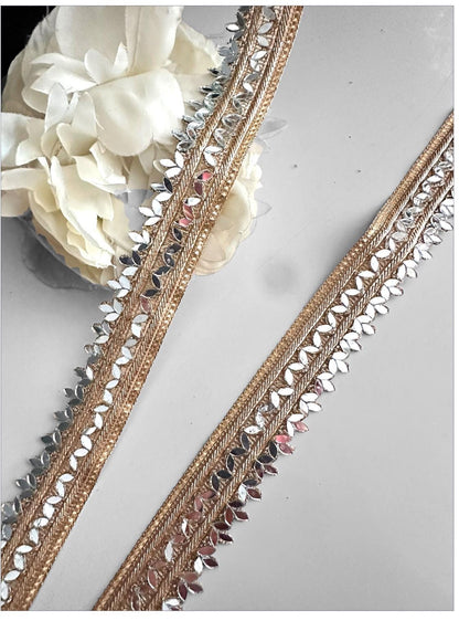 Border Mirror Work trim Embroidered Belt Antique Gold Trim For Choker Kaftan saree Suit