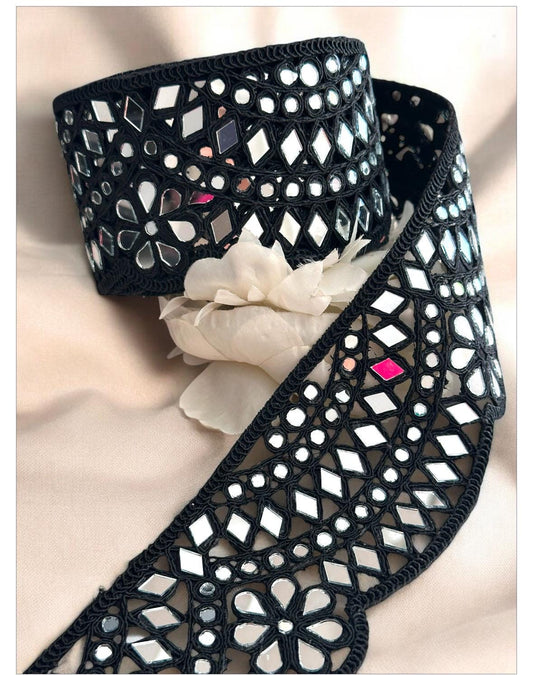 Handcrafted Mirror Work Belt Lace trim Choker Fabric Indian Ethnic Bohemian Style