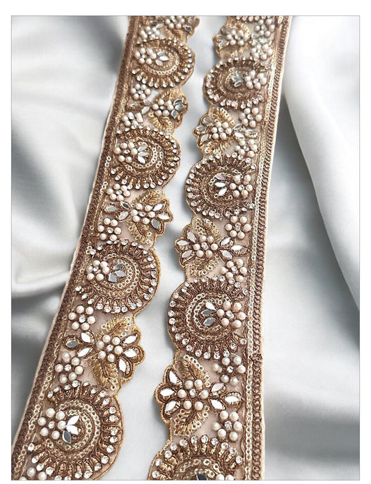 Handmade Wedding Bridal Veil Lace Zircon Pearl Mirror Highlighted Sash