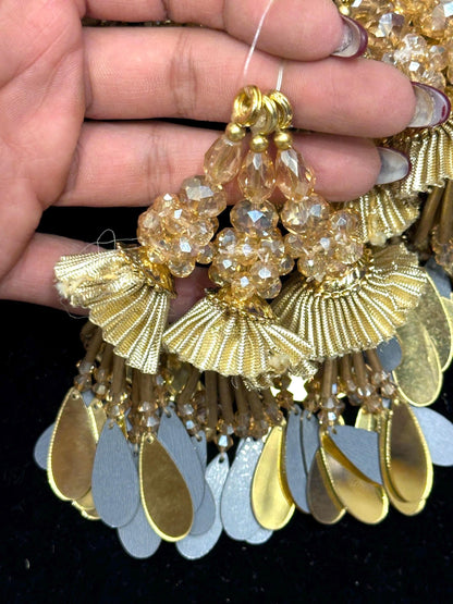 Embroidered Gota Tassel Hanging with Crystal Bead