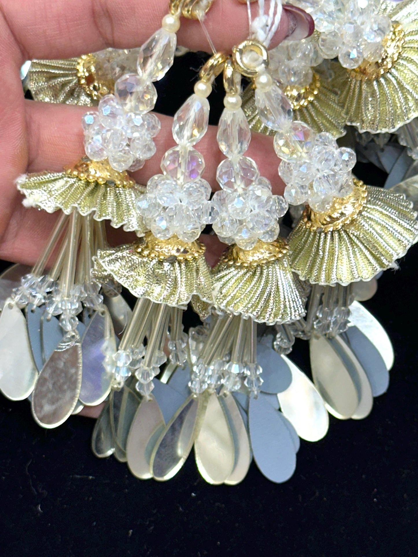 Embroidered Gota Tassel Hanging with Crystal Bead