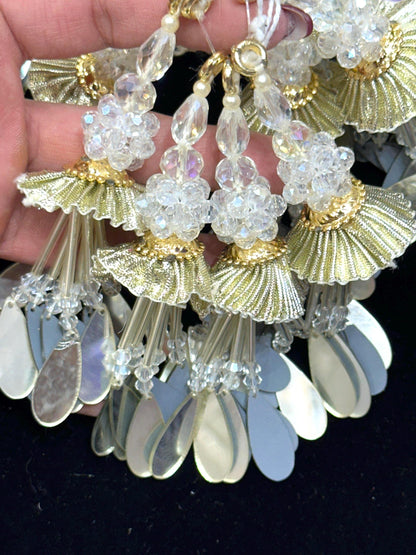 Embroidered Gota Tassel Hanging with Crystal Bead