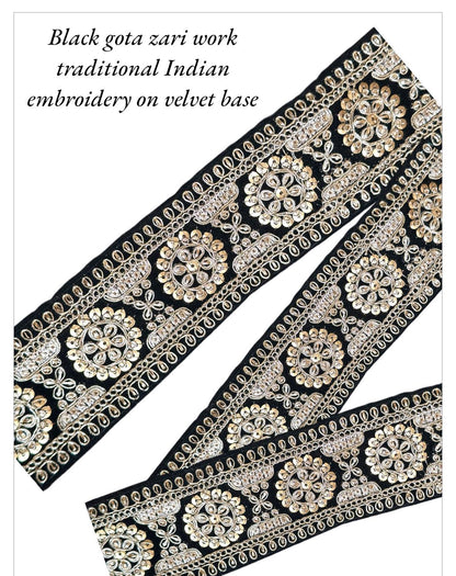 Black Sequin Zari Lace Border Velvet Indian Bridal Dress Embroidery Trim