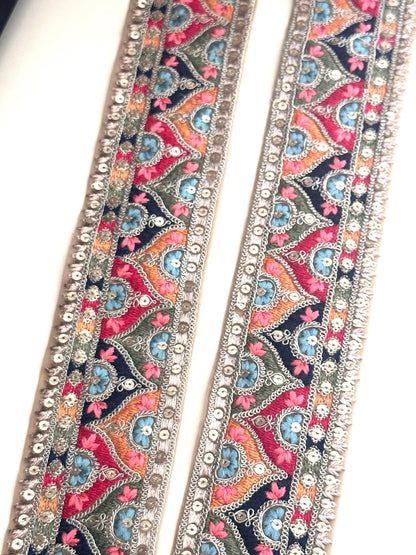 Maroon Gold Colourful Zari Sequin Lace Indian Embroidered Wedding Veil Trim
