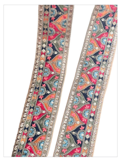 Maroon Gold Colourful Zari Sequin Lace Indian Embroidered Wedding Veil Trim