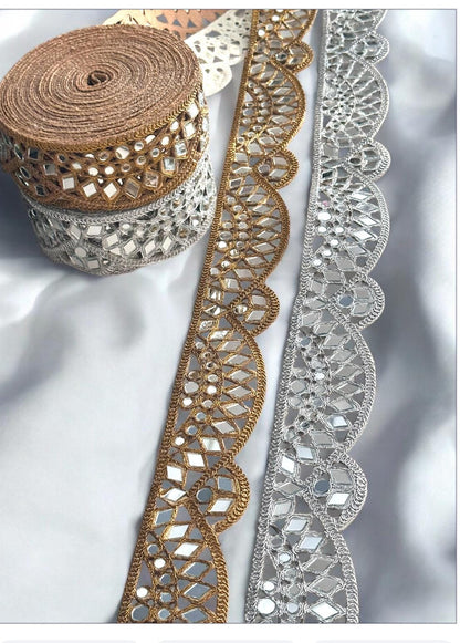 Rose Gold Scallop Hand Mirror Work Border Mirror Belt Mirror Costume add on Band Kaftan Jewellery