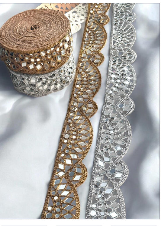 Rose Gold Scallop Hand Mirror Work Border Mirror Belt Mirror Costume add on Band Kaftan Jewellery