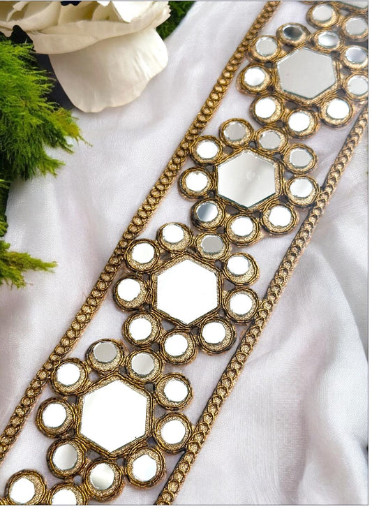 Cinturon Espejo Gold Mirror Cutwork Choker Band Dress Belt Symmetric Flower Pattern
