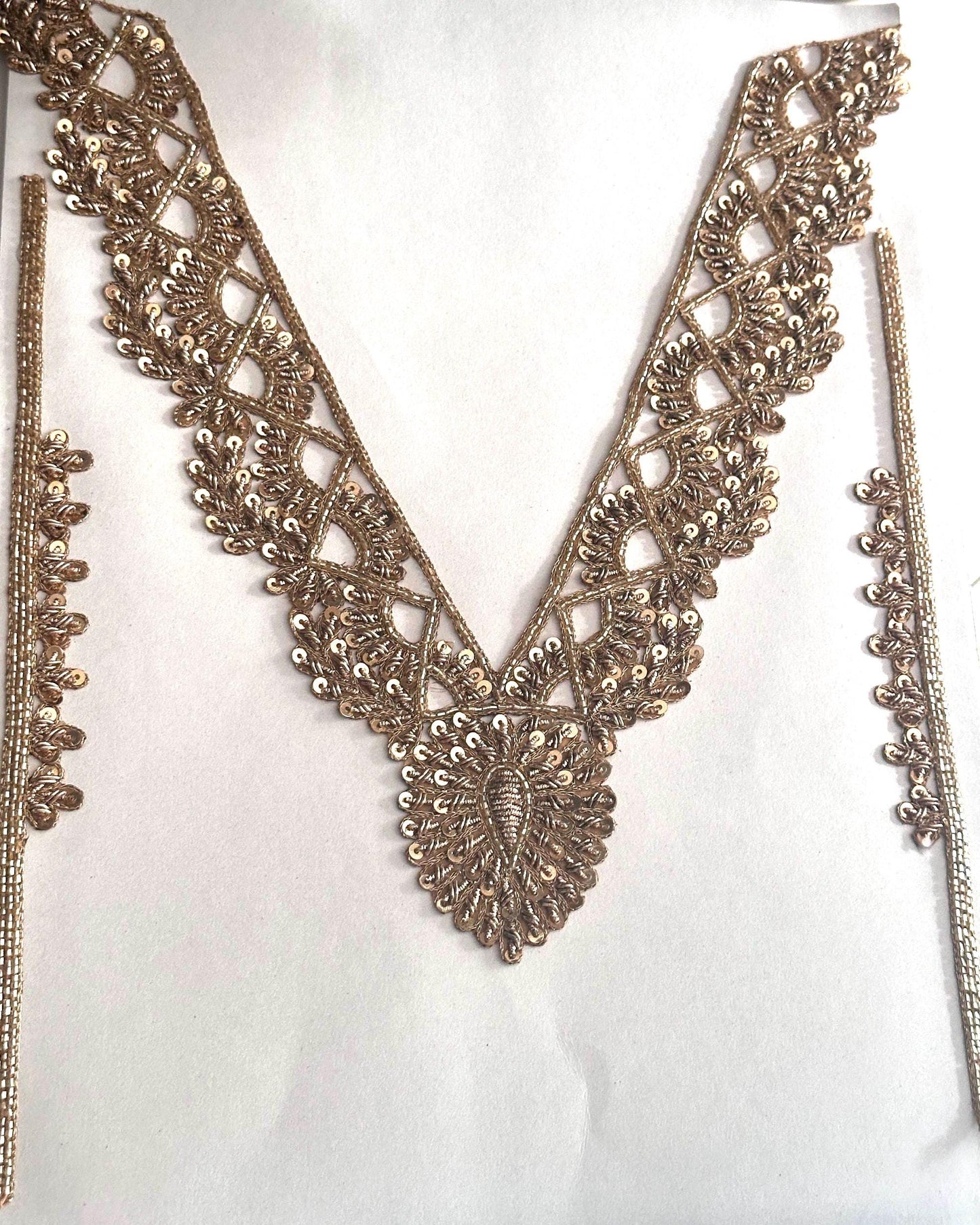 Handmade Gold Embellishment Floral Neckline Collar Design