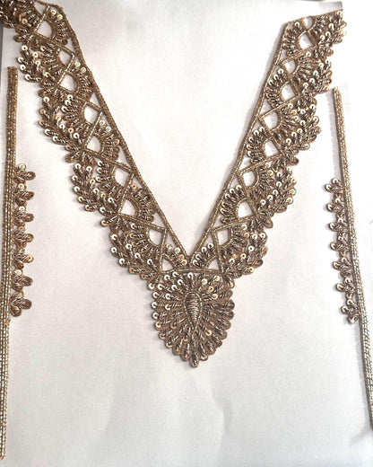 Handmade Gold Embellishment Floral Neckline Collar Design