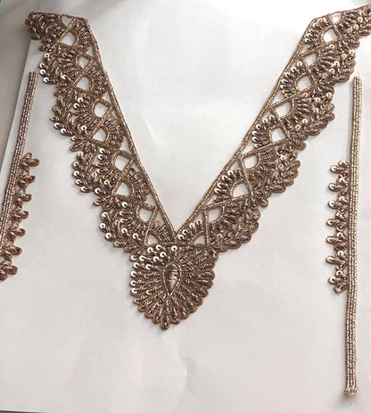 Handmade Gold Embellishment Floral Neckline Collar Design