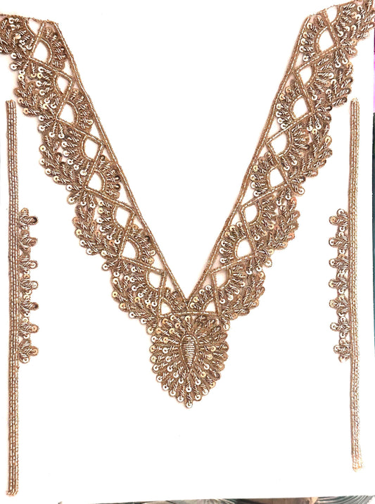 Handmade Gold Embellishment Floral Neckline Collar Design