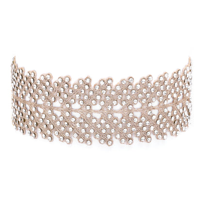 Bold Fashion Mirror Belt Fabric Choker Neck Collar Elegant Rhinestone Necklace