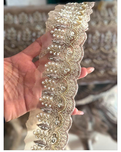 Pearl Embellished Gold Lace