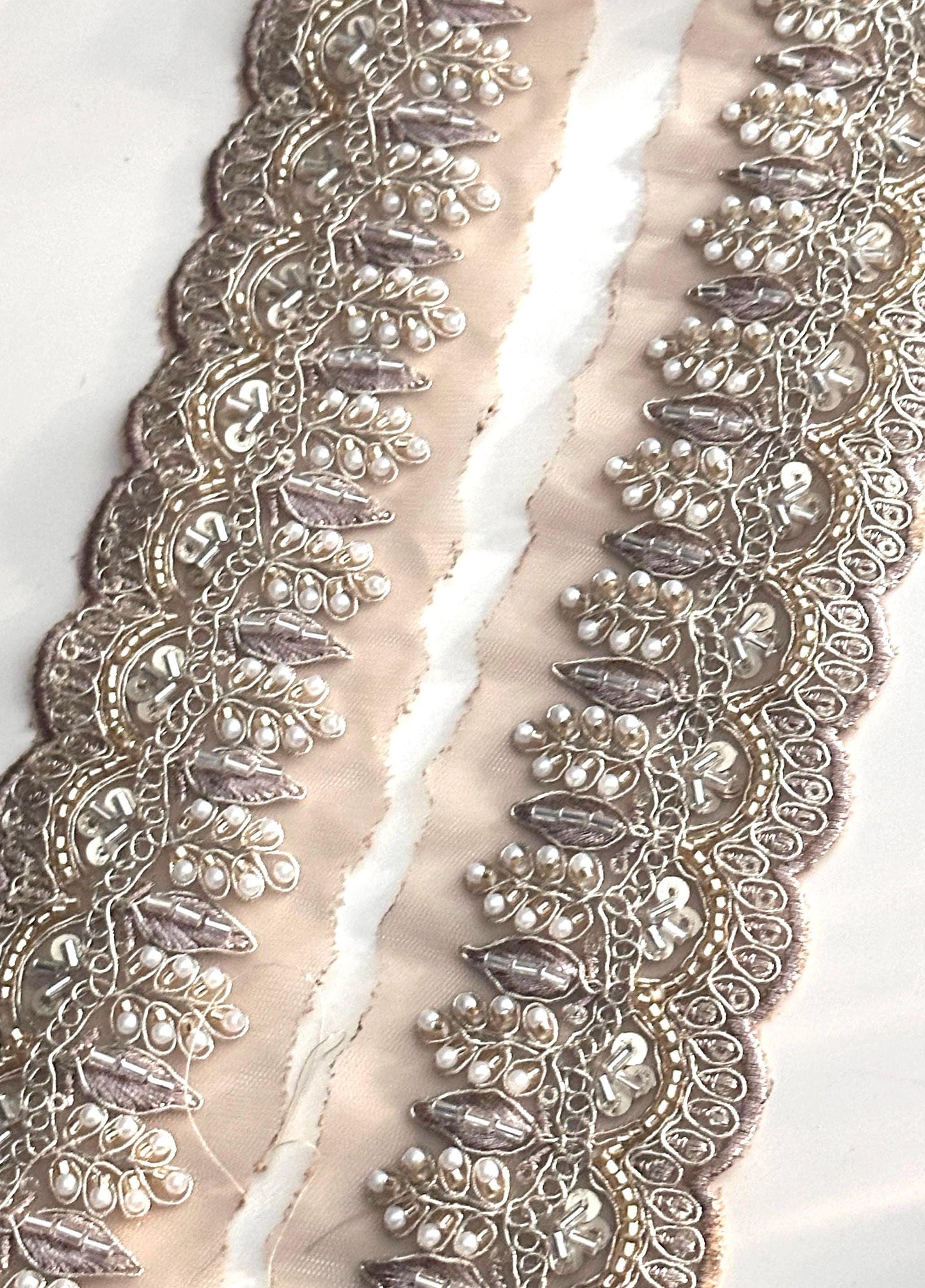 Pearl Embellished Gold Lace