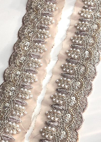 Pearl Embellished Gold Lace