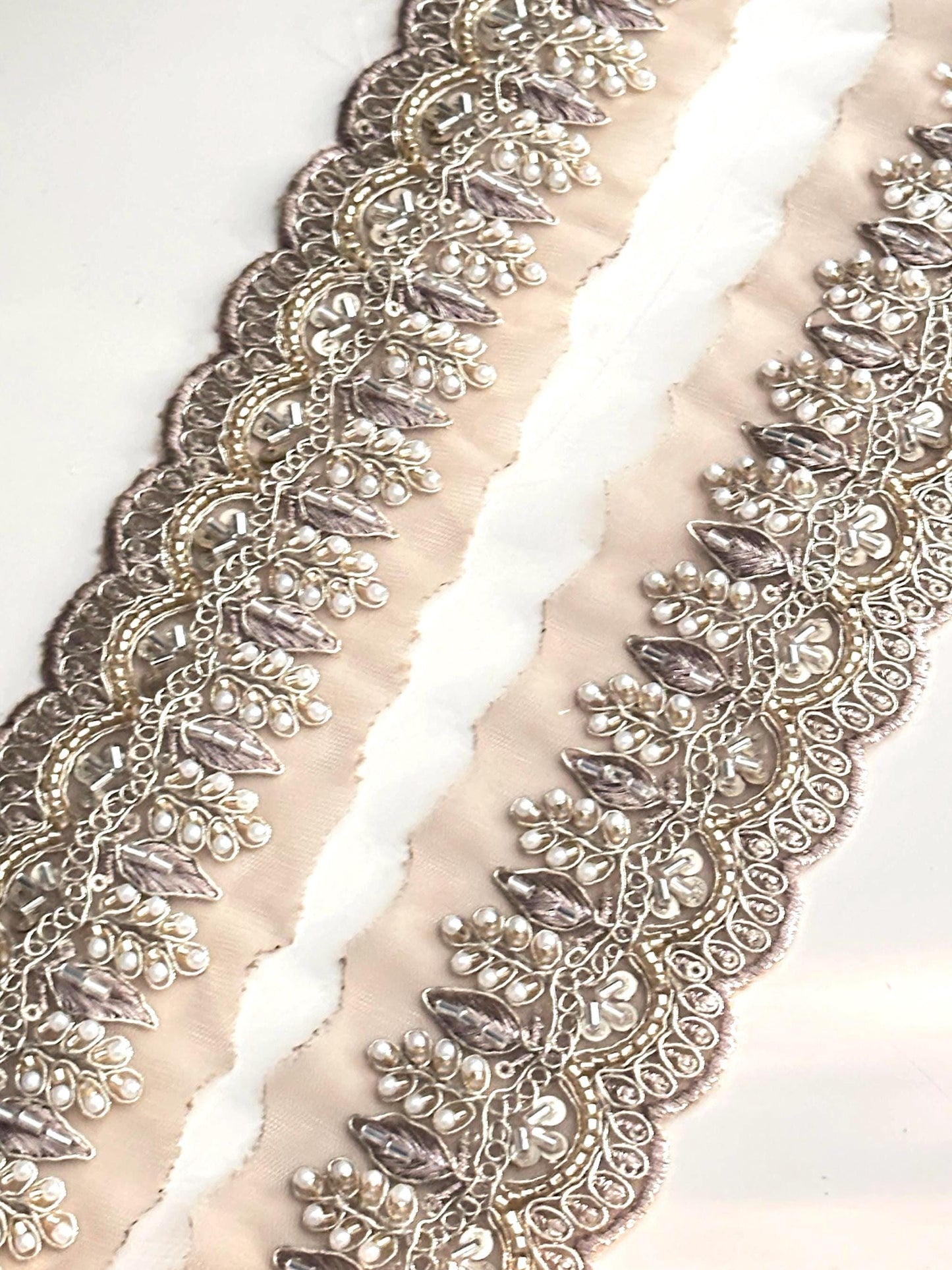 Pearl Embellished Gold Lace