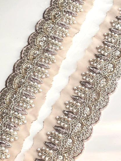 Pearl Embellished Gold Lace