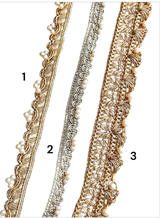 Pearl Embellished Thread Work Crafting Lace Trim perfect for fashion projects