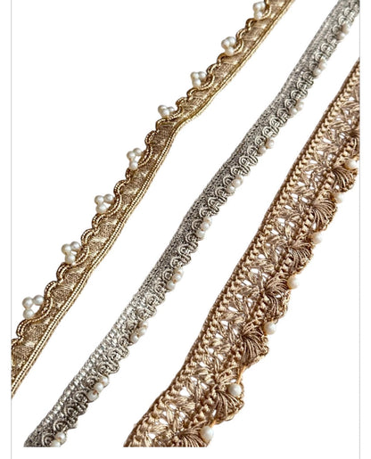 Pearl Embellished Thread Work Crafting Lace Trim perfect for fashion projects