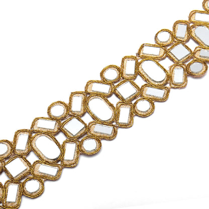 Symmetric Mirror Belt Pattern Old Gold Antique Geometric Cutwork Glamourous saree trim