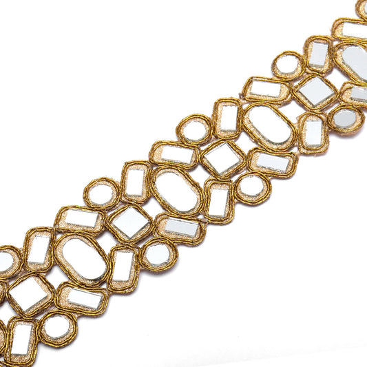 Symmetric Mirror Belt Pattern Old Gold Antique Geometric Cutwork Glamourous saree trim