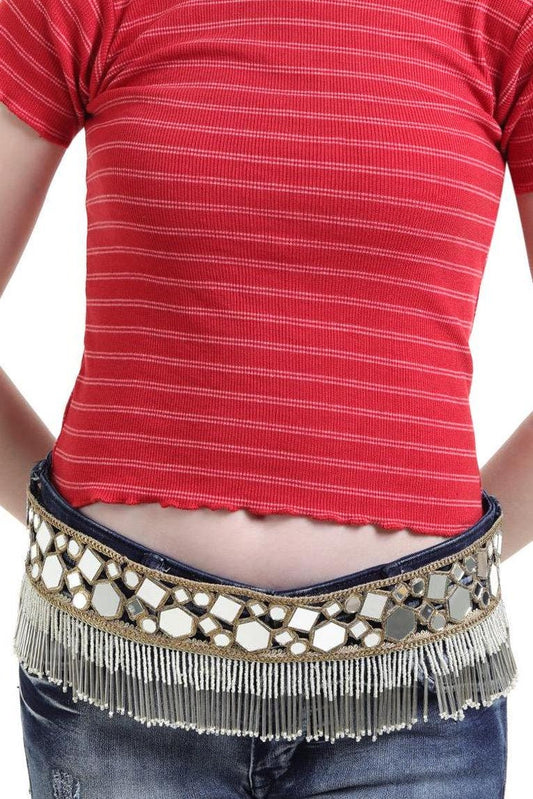 Gift Combo Mirror Waist Belt Fabric Choker Jewelry Necklace Vintage Look Handmade Festive