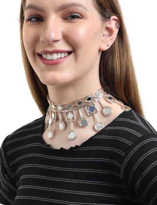 Cosmo Glam Choker Geometric Pattern Mirror Fabric Necklace Modern Minimalist Sustainable Jewelry Gift