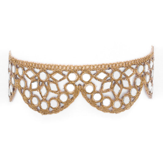 Gold Lace Choker Necklace Handmade Boho Gothic Style Jewelry Vintage Look Fabric Choker