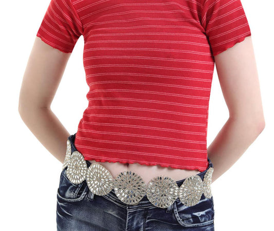 Bold Fashion Mirror Belt Fabric Choker Neck Collar Elegant Rhinestone Necklace