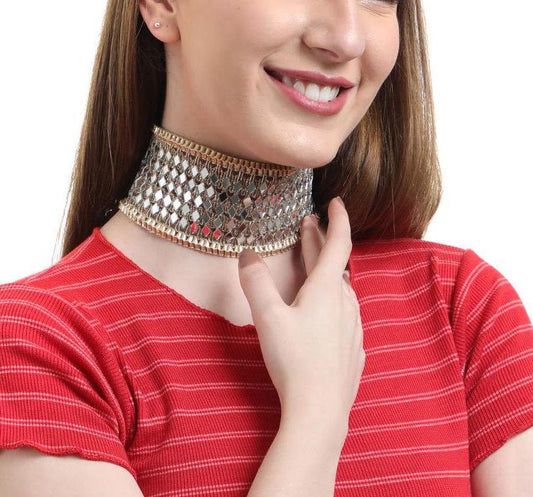 Mirror Belt High-Shine Fabric Choker Jewelry Geometric Handmade Party Accessory Minimalist Necklace