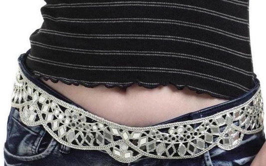 Mirror Belt Sparkling Crystal Choker Lace Waist Belt Gift Set Combo Bohemian Jewelry