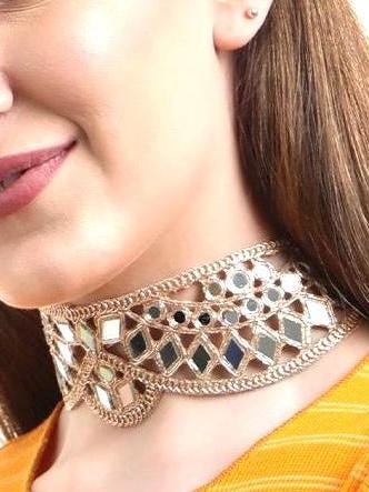 Mirror Neckband Jewelry Necklace High-Shine Fabric Lace Choker Handmade Accessory