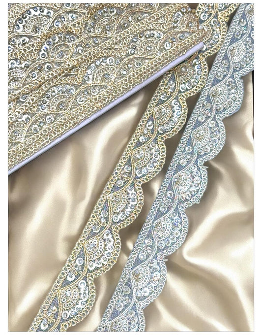 Indian Crafting Lace For Bridal Gown Broad Zari Fringe Lace Sewing Edging Saree Border Metallic Gold