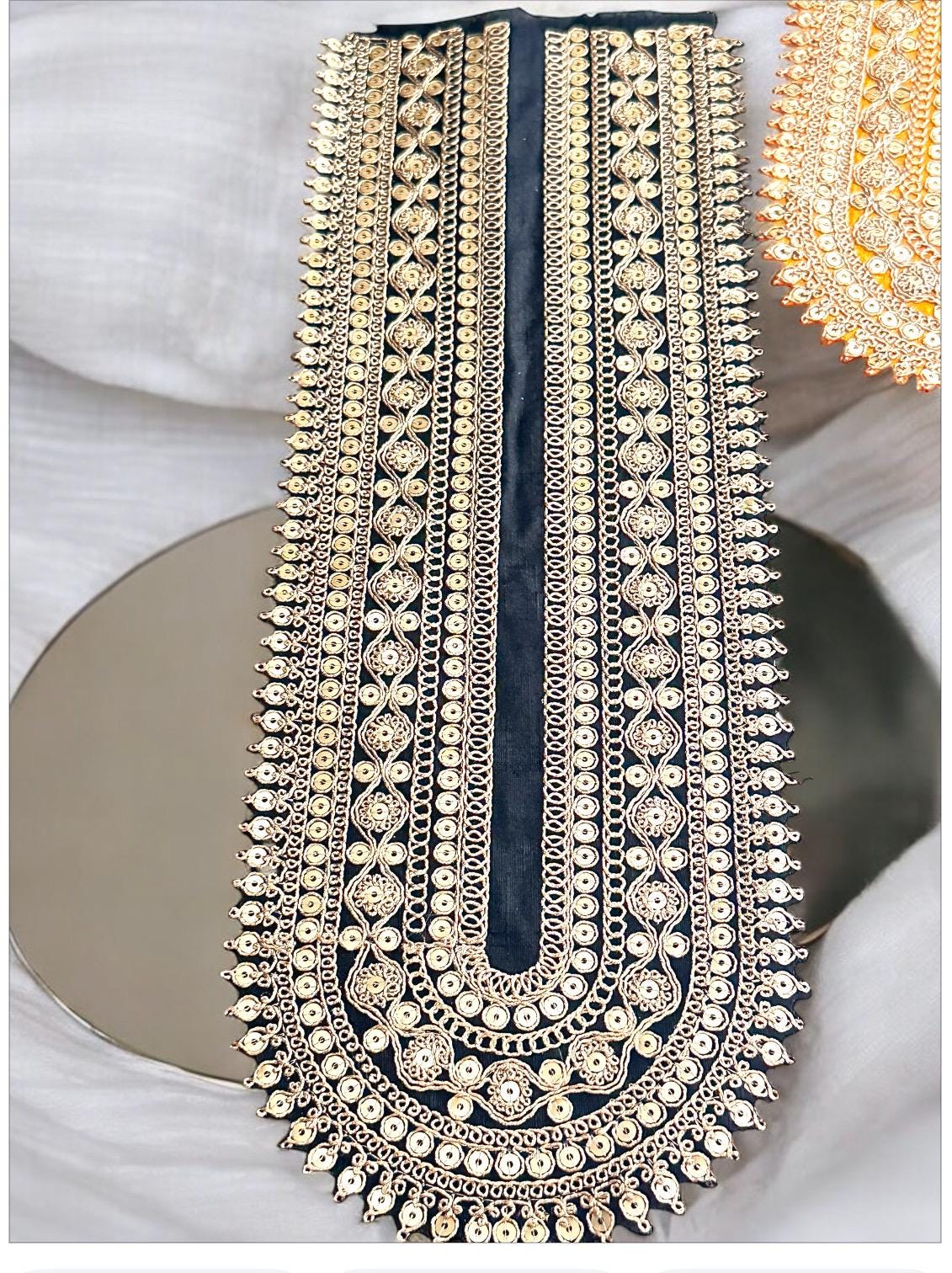 Handmade Gold Embellishment Floral Neckline Collar