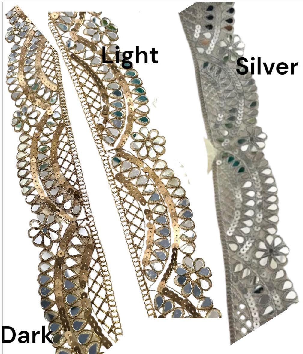 Pale Gold Scallop Mirror Trim Cutwork Sequin Saree Border Cinturon Espajo Neck Band